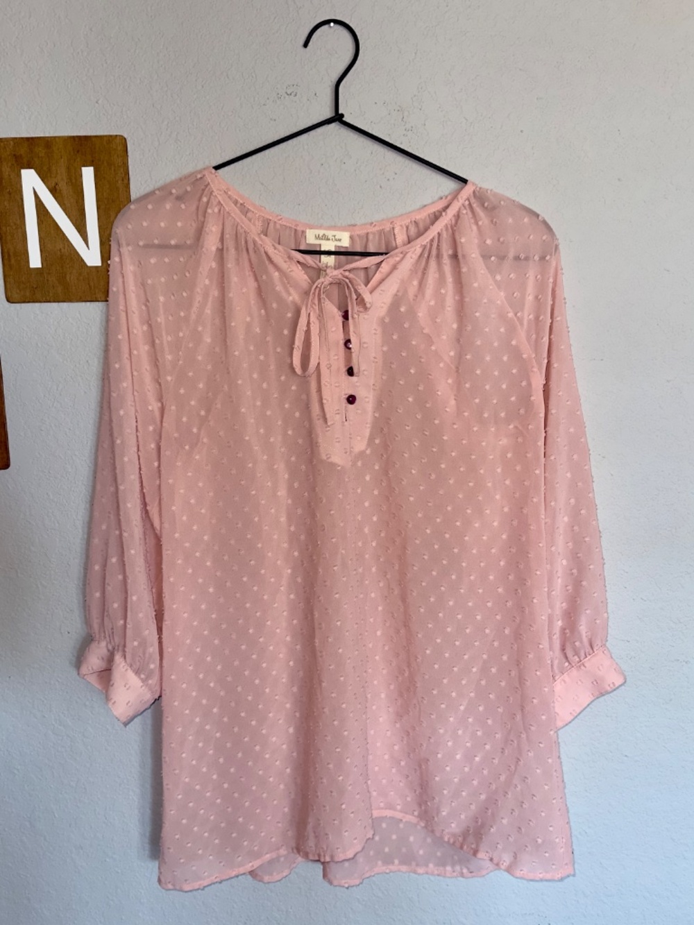 Matilda Jane Mae Sheer Dot 3/4 Sleeve Blouse, Small